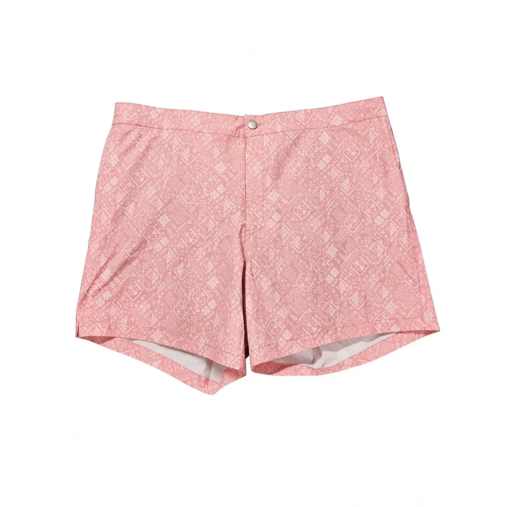 Peter Millar Crown Crafted Mosaic Swim Trunks Men's XL Pink Crepe Geometric NWT